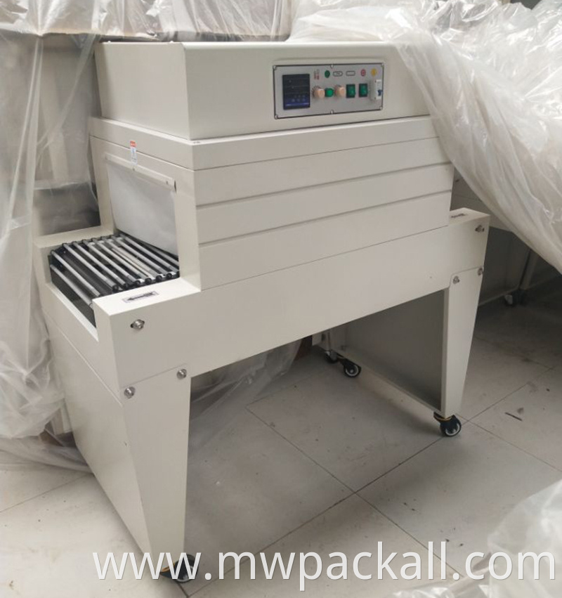 Semi automatic l bar heat shrink wrapping machine with shrink tunnel use pof,pvc and pe film